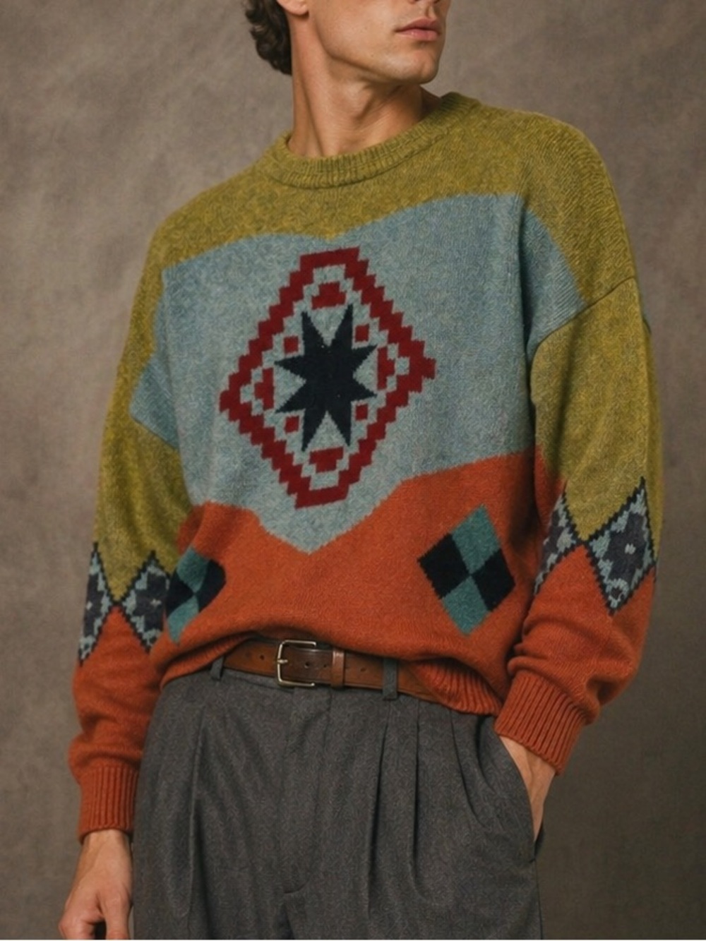 80’s Vintage Hugo Boss “Boss Twenty” Geometric Wool Sweater Germany Size 46 (L)